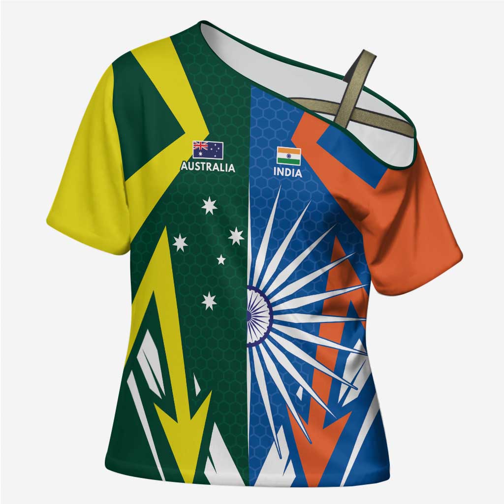 India vs Australia Custom Cross Shoulder Shirt Blue vs Gold Cricket Heritage - Aussie Hoodie