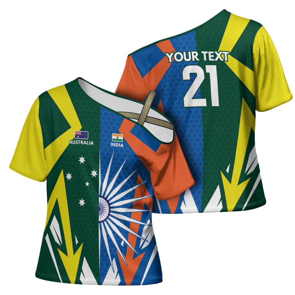 India vs Australia Custom Cross Shoulder Shirt Blue vs Gold Cricket Heritage - Aussie Hoodie