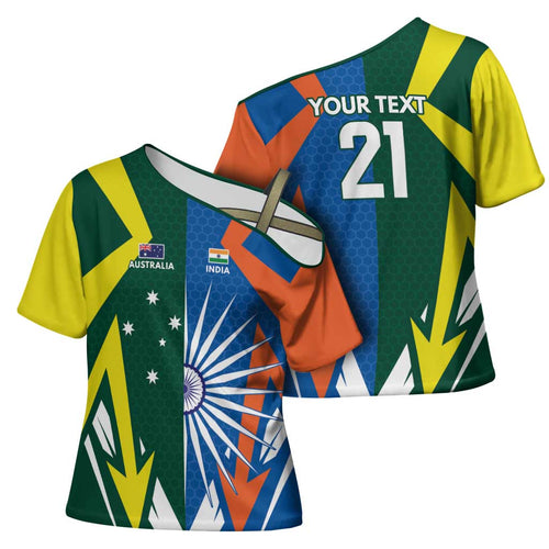 India vs Australia Custom Cross Shoulder Shirt Blue vs Gold Cricket Heritage - Aussie Hoodie