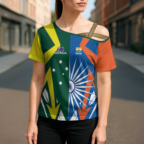 India vs Australia Custom Cross Shoulder Shirt Blue vs Gold Cricket Heritage - Aussie Hoodie