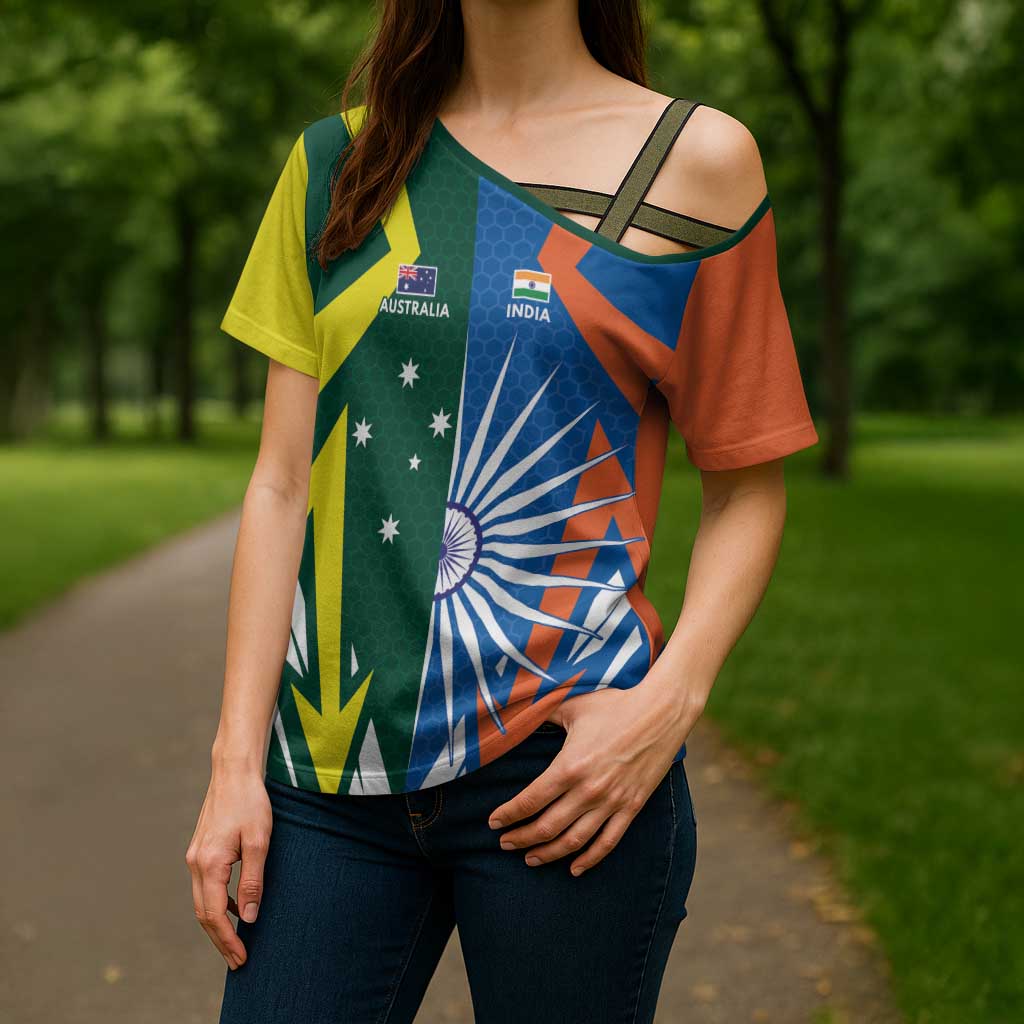 India vs Australia Custom Cross Shoulder Shirt Blue vs Gold Cricket Heritage - Aussie Hoodie
