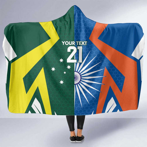 India vs Australia Custom Hooded Blanket Blue vs Gold Cricket Heritage - Aussie Hoodie