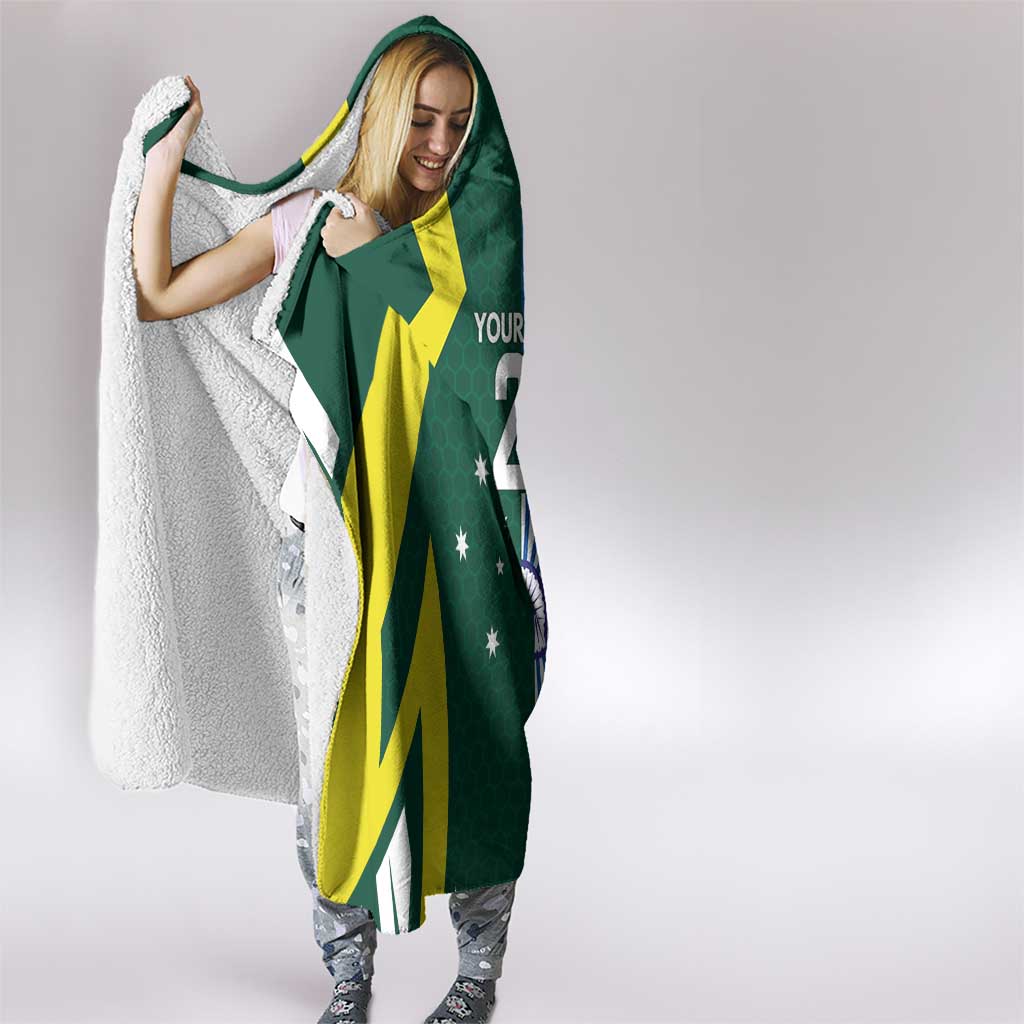 India vs Australia Custom Hooded Blanket Blue vs Gold Cricket Heritage - Aussie Hoodie