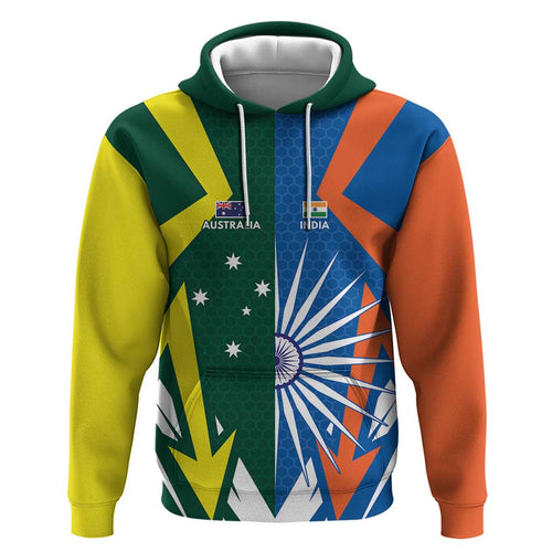 India vs Australia Custom Hoodie Blue vs Gold Cricket Heritage - Aussie Hoodie
