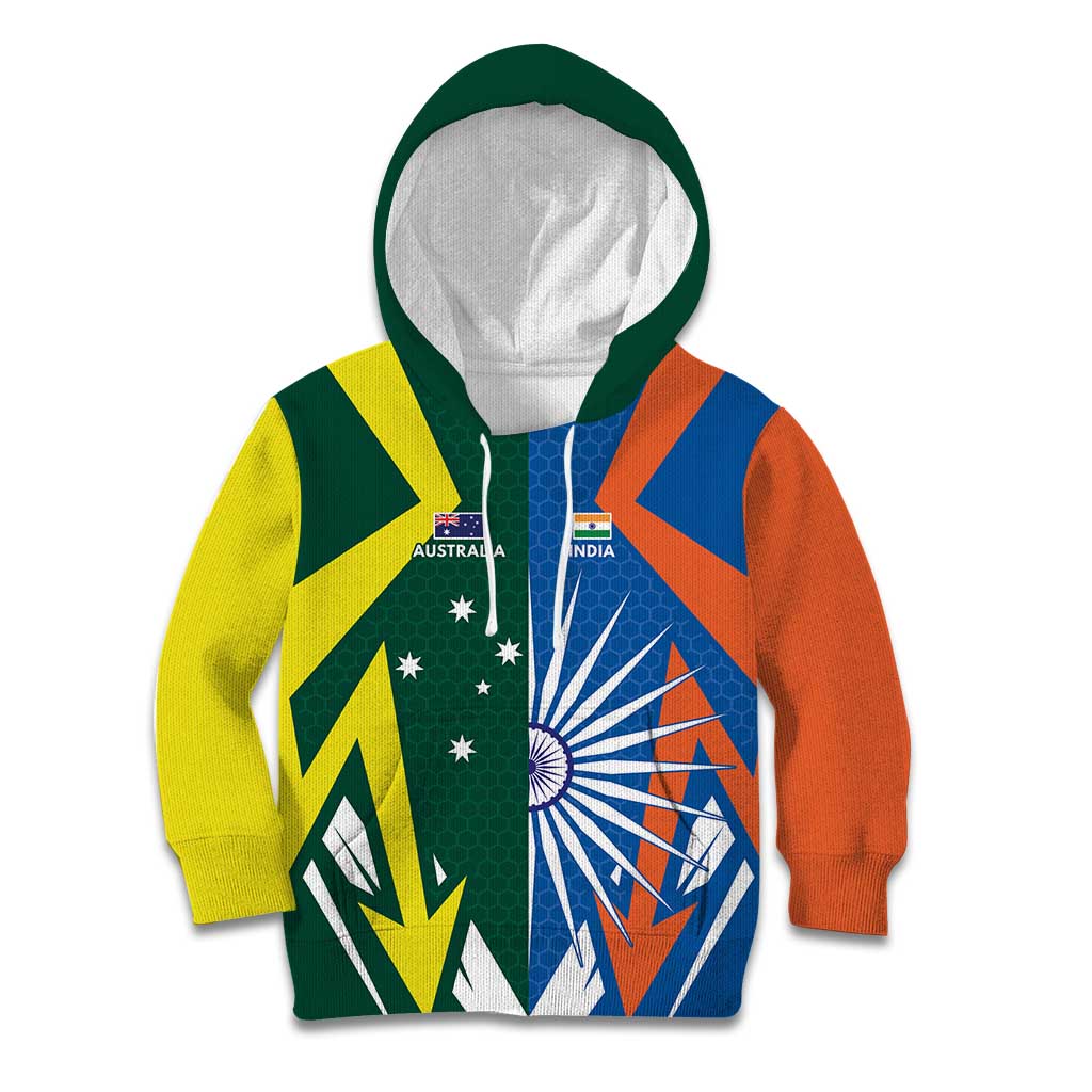 India vs Australia Custom Kid Hoodie Blue vs Gold Cricket Heritage - Aussie Hoodie
