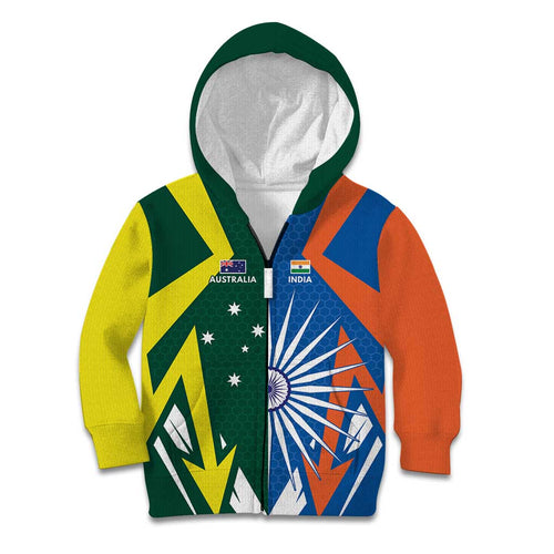 India vs Australia Custom Kid Hoodie Blue vs Gold Cricket Heritage - Aussie Hoodie