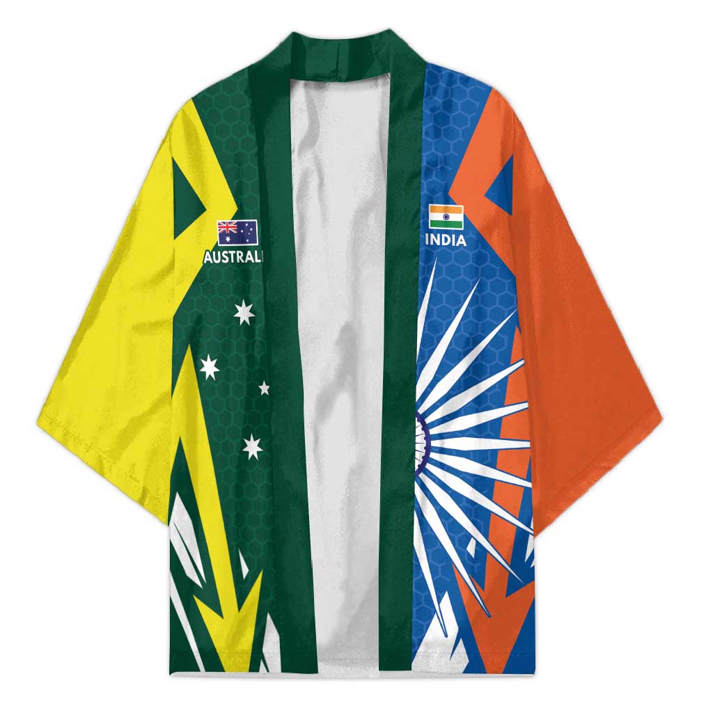 India vs Australia Custom Kimono Blue vs Gold Cricket Heritage - Aussie Hoodie