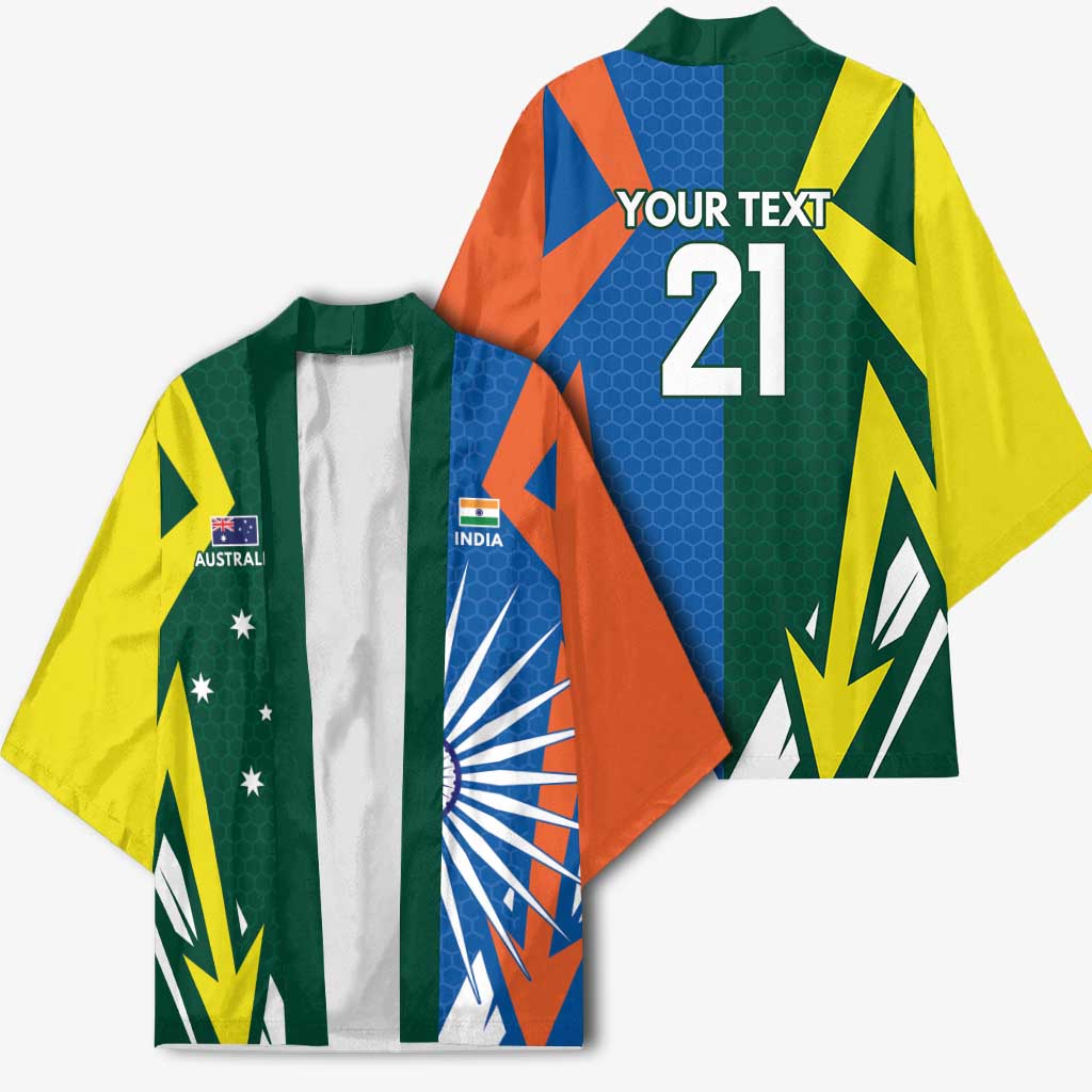 India vs Australia Custom Kimono Blue vs Gold Cricket Heritage - Aussie Hoodie