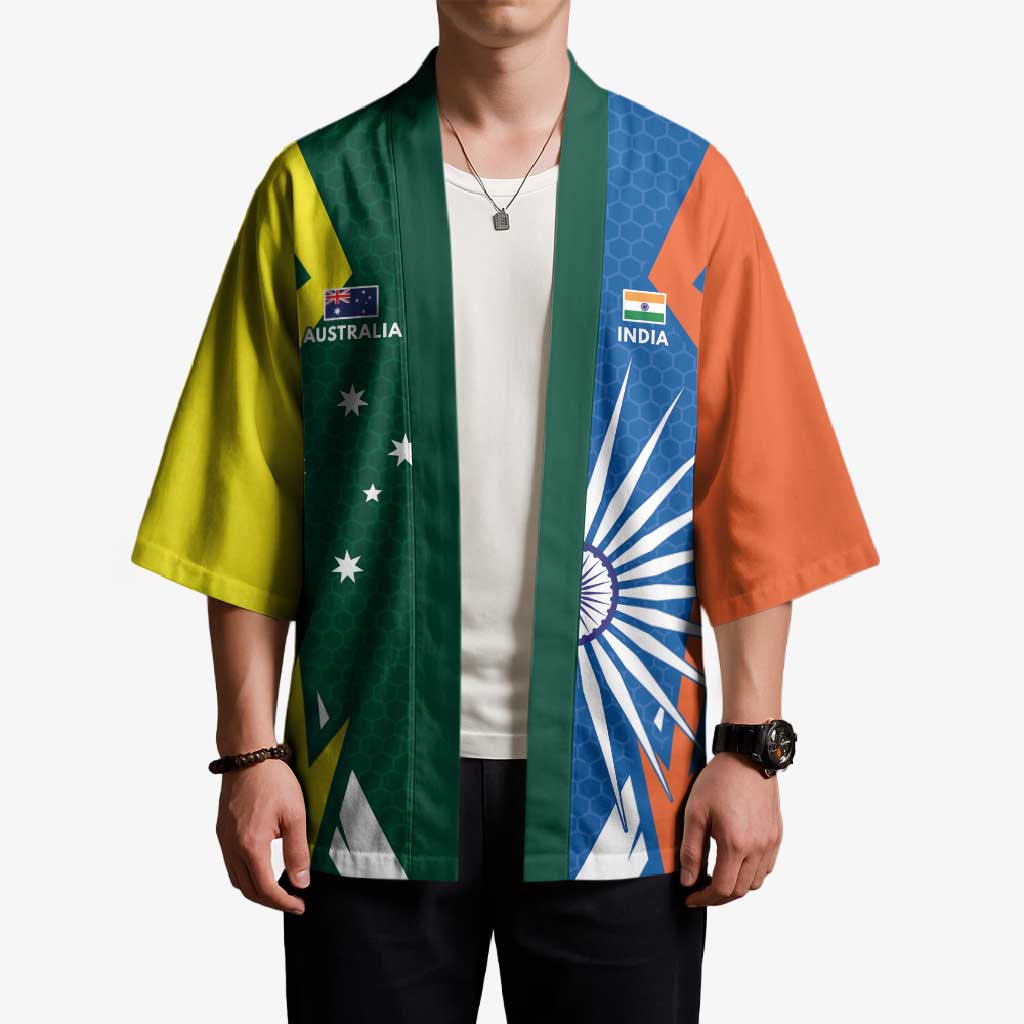 India vs Australia Custom Kimono Blue vs Gold Cricket Heritage - Aussie Hoodie