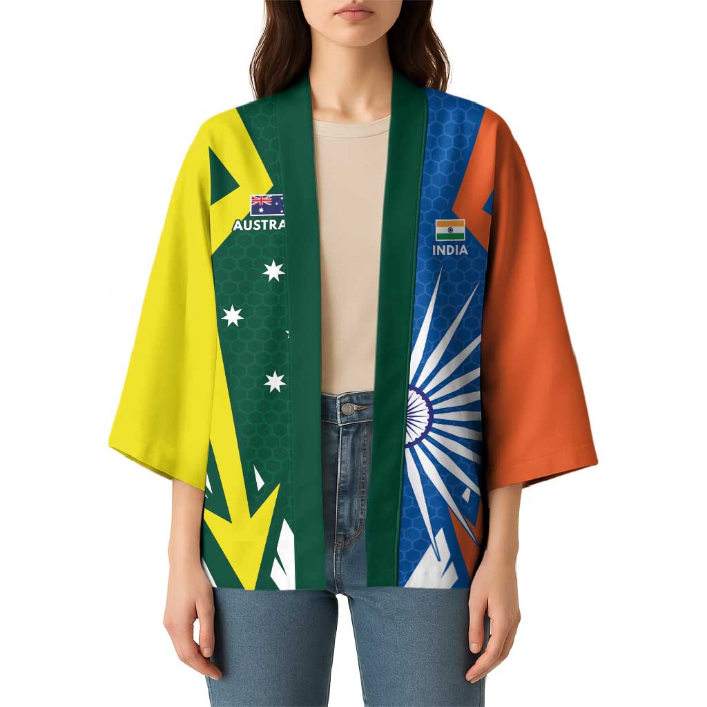 India vs Australia Custom Kimono Blue vs Gold Cricket Heritage - Aussie Hoodie