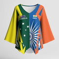 India vs Australia Custom Kimono Sleeve Blouse Blue vs Gold Cricket Heritage - Aussie Hoodie
