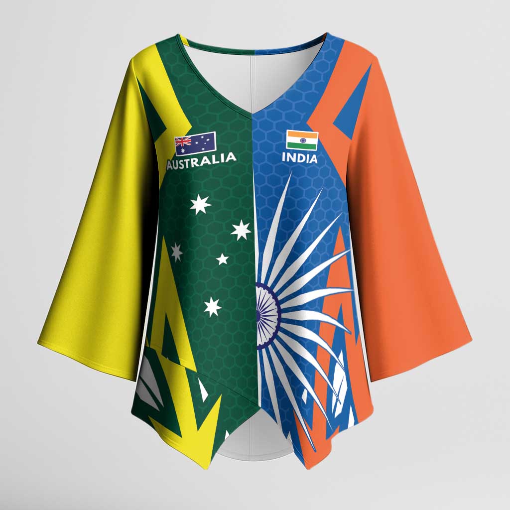 India vs Australia Custom Kimono Sleeve Blouse Blue vs Gold Cricket Heritage - Aussie Hoodie