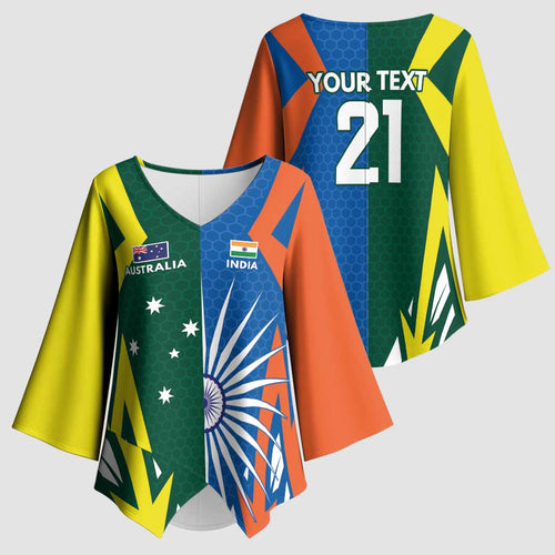 India vs Australia Custom Kimono Sleeve Blouse Blue vs Gold Cricket Heritage - Aussie Hoodie