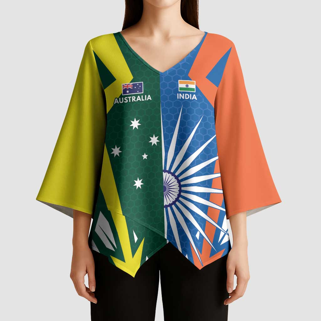 India vs Australia Custom Kimono Sleeve Blouse Blue vs Gold Cricket Heritage - Aussie Hoodie