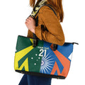 India vs Australia Custom Leather Tote Bag Blue vs Gold Cricket Heritage - Aussie Hoodie
