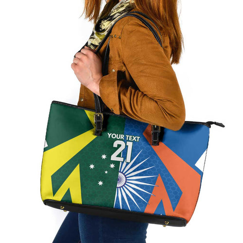 India vs Australia Custom Leather Tote Bag Blue vs Gold Cricket Heritage - Aussie Hoodie
