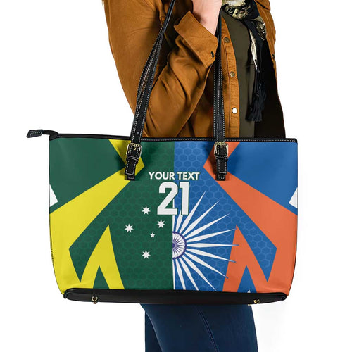 India vs Australia Custom Leather Tote Bag Blue vs Gold Cricket Heritage - Aussie Hoodie