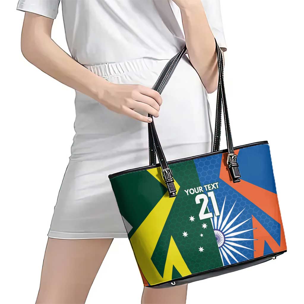 India vs Australia Custom Leather Tote Bag Blue vs Gold Cricket Heritage - Aussie Hoodie