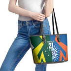 India vs Australia Custom Leather Tote Bag Blue vs Gold Cricket Heritage - Aussie Hoodie