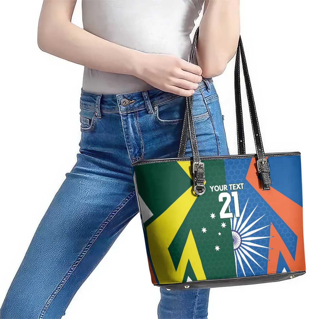 India vs Australia Custom Leather Tote Bag Blue vs Gold Cricket Heritage - Aussie Hoodie