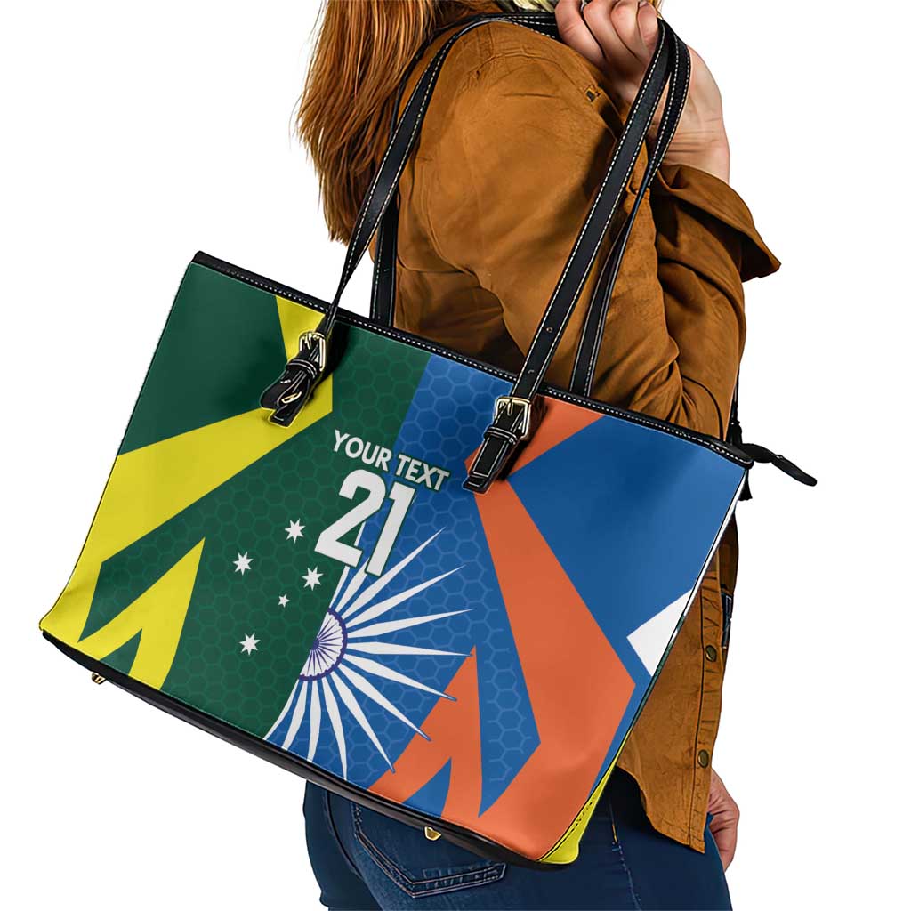 India vs Australia Custom Leather Tote Bag Blue vs Gold Cricket Heritage - Aussie Hoodie