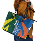 India vs Australia Custom Leather Tote Bag Blue vs Gold Cricket Heritage - Aussie Hoodie