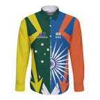 India vs Australia Custom Long Sleeve Button Shirt Blue vs Gold Cricket Heritage - Aussie Hoodie