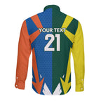 India vs Australia Custom Long Sleeve Button Shirt Blue vs Gold Cricket Heritage - Aussie Hoodie