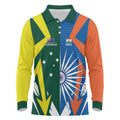 India vs Australia Custom Long Sleeve Polo Shirt Blue vs Gold Cricket Heritage - Aussie Hoodie