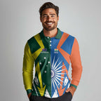 India vs Australia Custom Long Sleeve Polo Shirt Blue vs Gold Cricket Heritage - Aussie Hoodie