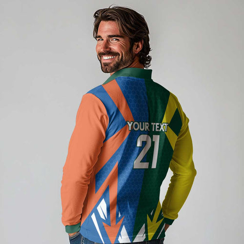 India vs Australia Custom Long Sleeve Polo Shirt Blue vs Gold Cricket Heritage - Aussie Hoodie