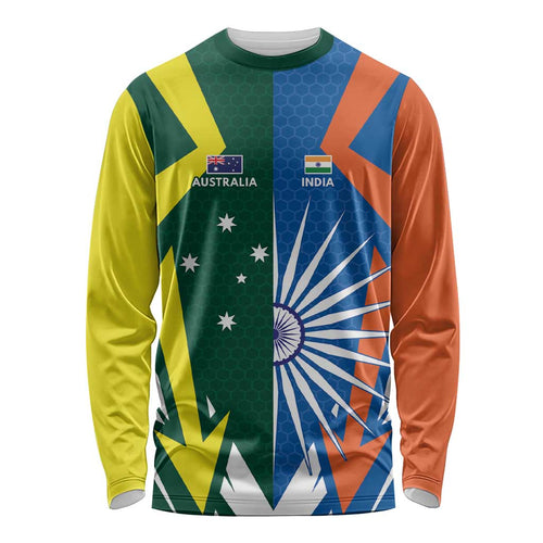 India vs Australia Custom Long Sleeve Shirt Blue vs Gold Cricket Heritage - Aussie Hoodie