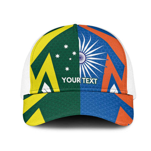 India vs Australia Personalised Mesh Trucker Cap Blue vs Gold Cricket Heritage - Aussie Hoodie