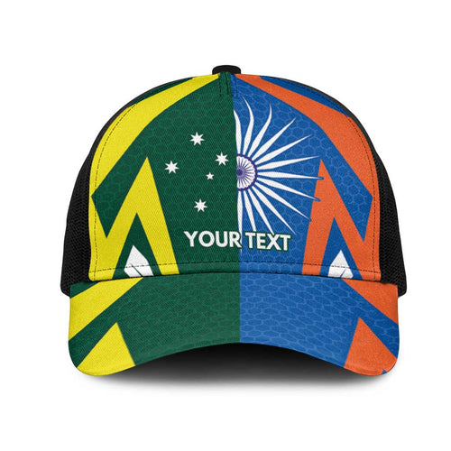 India vs Australia Personalised Mesh Trucker Cap Blue vs Gold Cricket Heritage - Aussie Hoodie