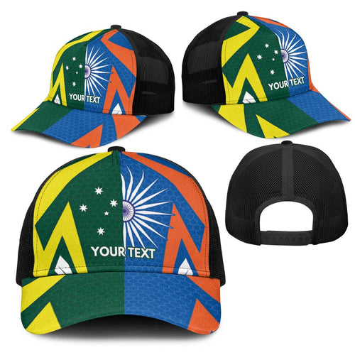 India vs Australia Personalised Mesh Trucker Cap Blue vs Gold Cricket Heritage - Aussie Hoodie