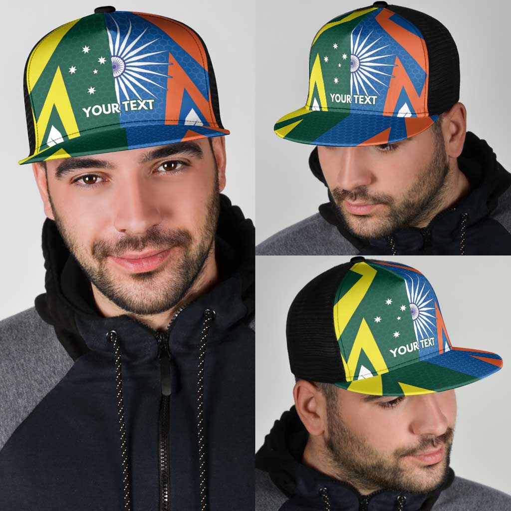 India vs Australia Personalised Mesh Trucker Cap Blue vs Gold Cricket Heritage - Aussie Hoodie