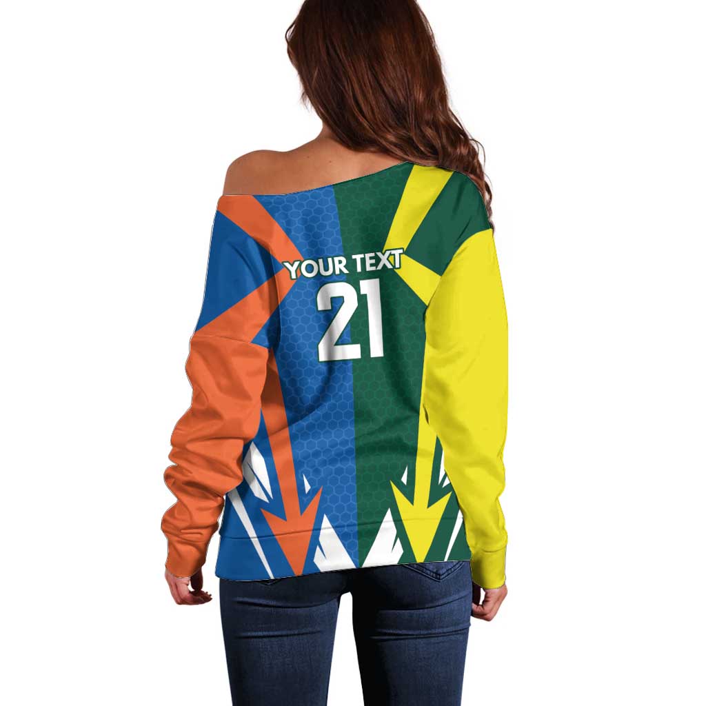 India vs Australia Custom Off Shoulder Sweater Blue vs Gold Cricket Heritage - Aussie Hoodie
