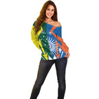 India vs Australia Custom Off Shoulder Sweater Blue vs Gold Cricket Heritage - Aussie Hoodie