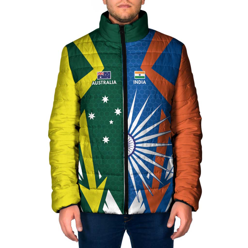 India vs Australia Custom Padded Jacket Blue vs Gold Cricket Heritage - Aussie Hoodie