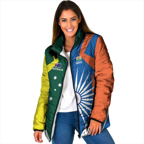 India vs Australia Custom Padded Jacket Blue vs Gold Cricket Heritage - Aussie Hoodie