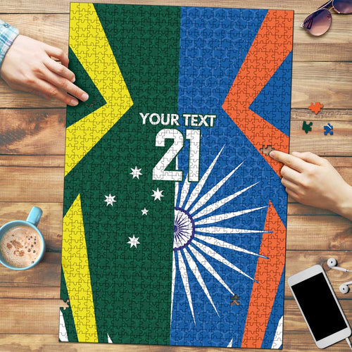 India vs Australia Custom Puzzle Blue vs Gold Cricket Heritage - Aussie Hoodie