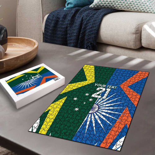 India vs Australia Custom Puzzle Blue vs Gold Cricket Heritage - Aussie Hoodie