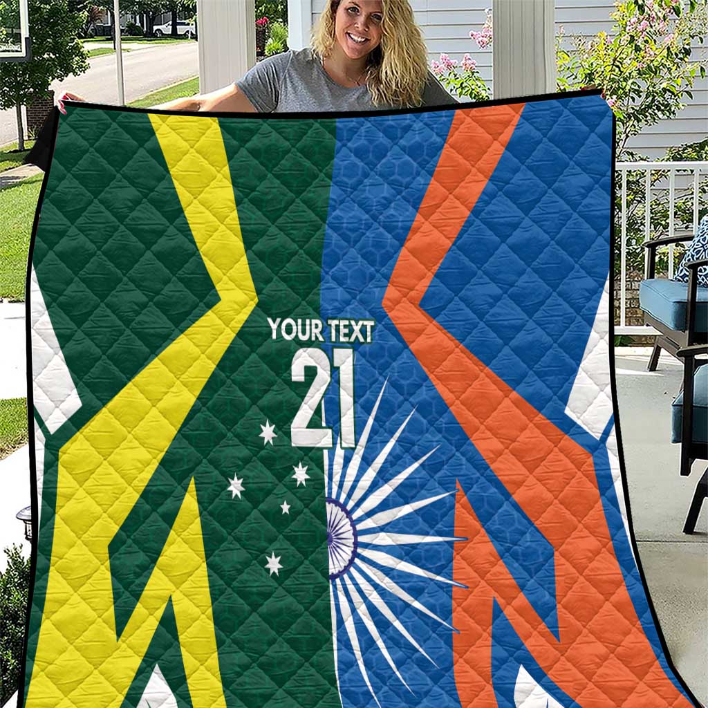 India vs Australia Custom Quilt Blue vs Gold Cricket Heritage - Aussie Hoodie