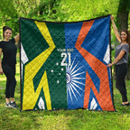 India vs Australia Custom Quilt Blue vs Gold Cricket Heritage - Aussie Hoodie