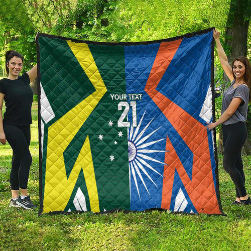 India vs Australia Custom Quilt Blue vs Gold Cricket Heritage - Aussie Hoodie