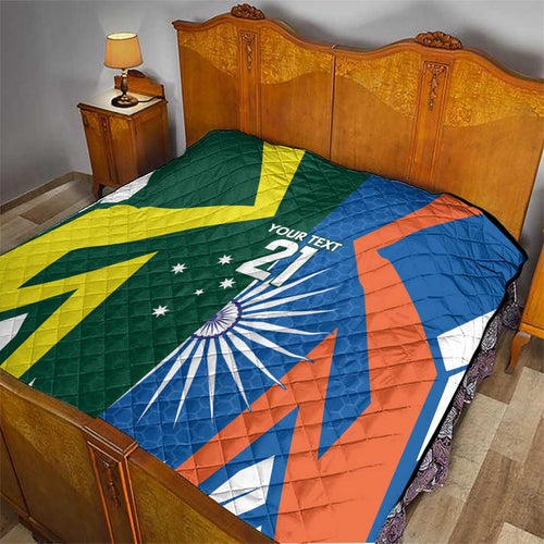 India vs Australia Custom Quilt Blue vs Gold Cricket Heritage - Aussie Hoodie