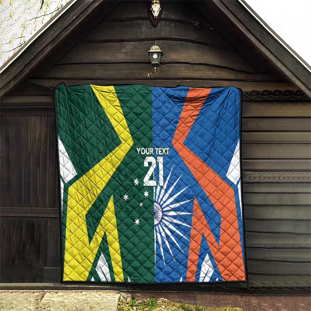 India vs Australia Custom Quilt Blue vs Gold Cricket Heritage - Aussie Hoodie