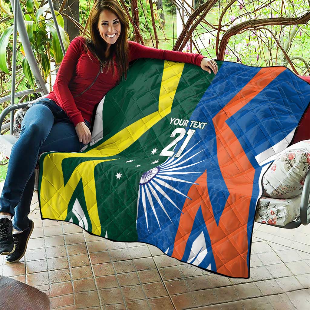 India vs Australia Custom Quilt Blue vs Gold Cricket Heritage - Aussie Hoodie