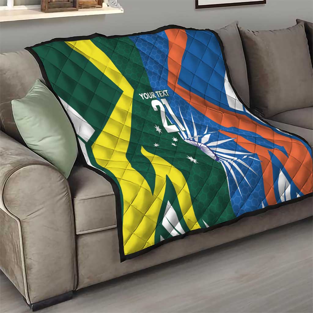 India vs Australia Custom Quilt Blue vs Gold Cricket Heritage - Aussie Hoodie