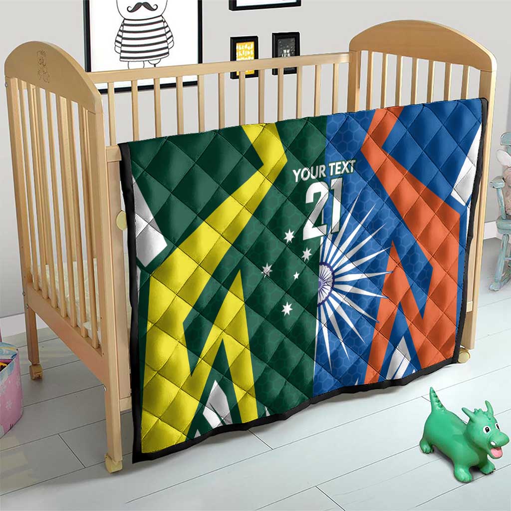 India vs Australia Custom Quilt Blue vs Gold Cricket Heritage - Aussie Hoodie